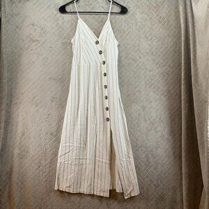 Urban Romantics Juniors M Dress White Striped Linen Blend Long Midi Fit & Flare